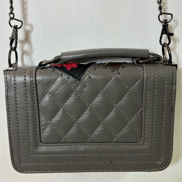 La Polo Women’s Crossbody Bag Gray Silver Faux Leather Patches Designer Purse - Picture 2 of 14